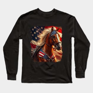 Patriotic Horse American Flag Horseback Riding Western Farm Long Sleeve T-Shirt